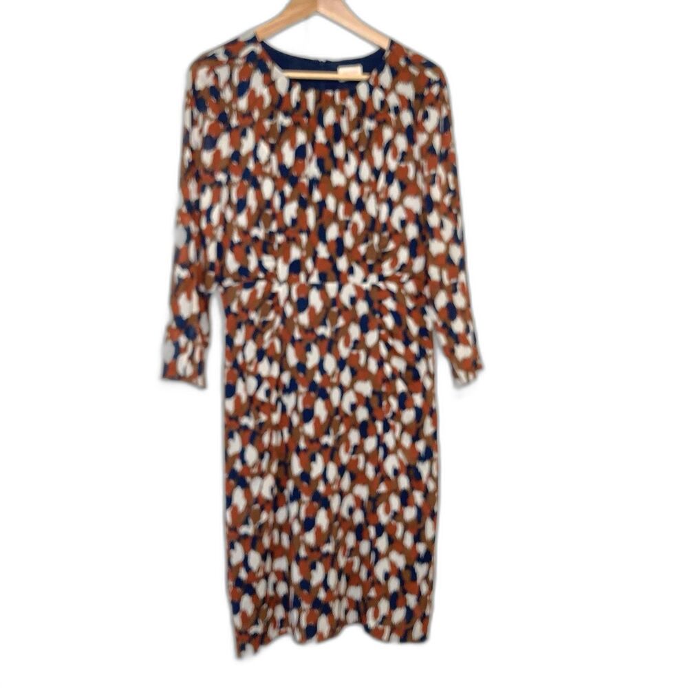 Gorman Womens Size 10 Abstract Print Midi Silk Dress Multicolor Pattern Ruched